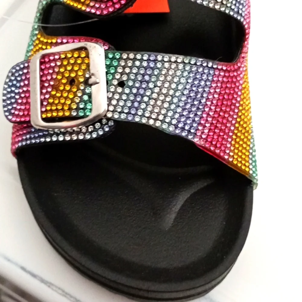 NEW Rhinestone Multicolor Red Sandals - Picture 4 of 8